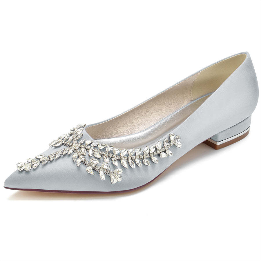 Bridal Shoes for Women with Crystals Pointed Toe and Low Heel