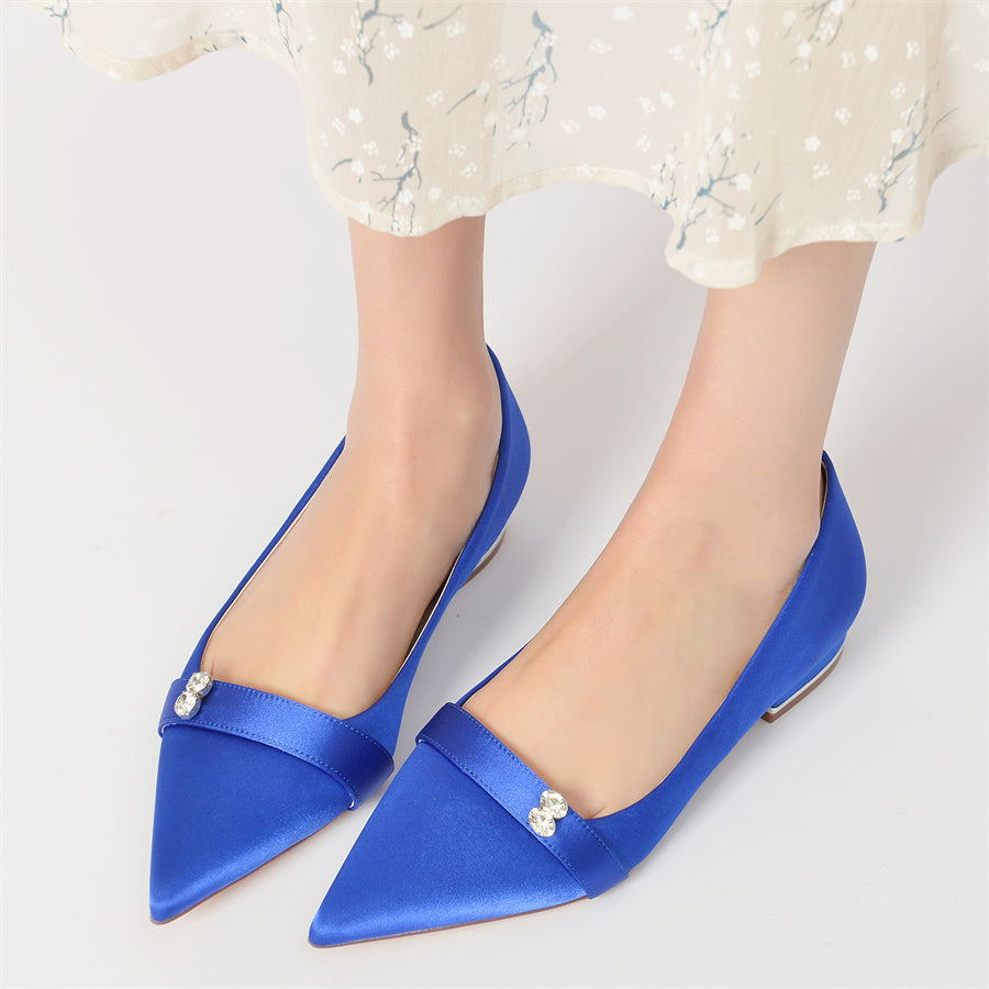 Bridal Shoes for Women: Minimalist Pointed Toe with Crystals and Low Heel