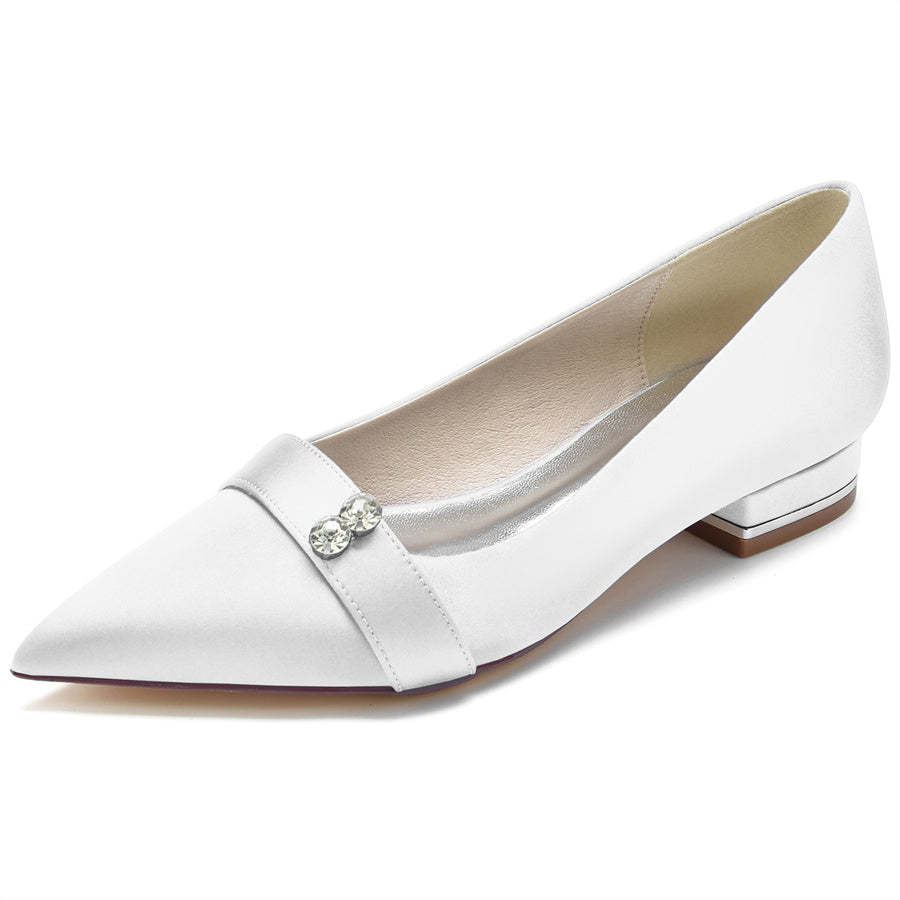 Bridal Shoes for Women: Minimalist Pointed Toe with Crystals and Low Heel