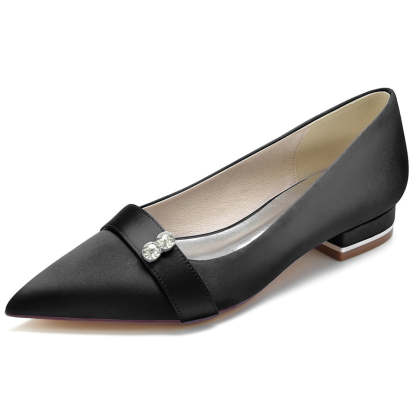 Bridal Shoes for Women: Minimalist Pointed Toe with Crystals and Low Heel