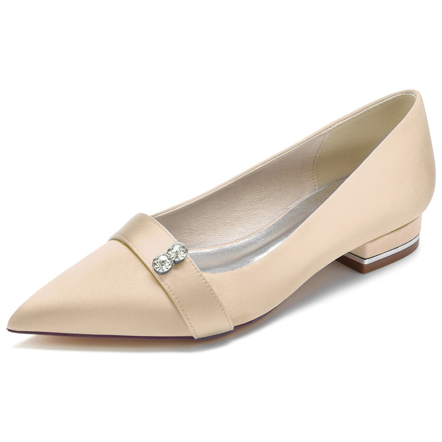 Bridal Shoes for Women: Minimalist Pointed Toe with Crystals and Low Heel