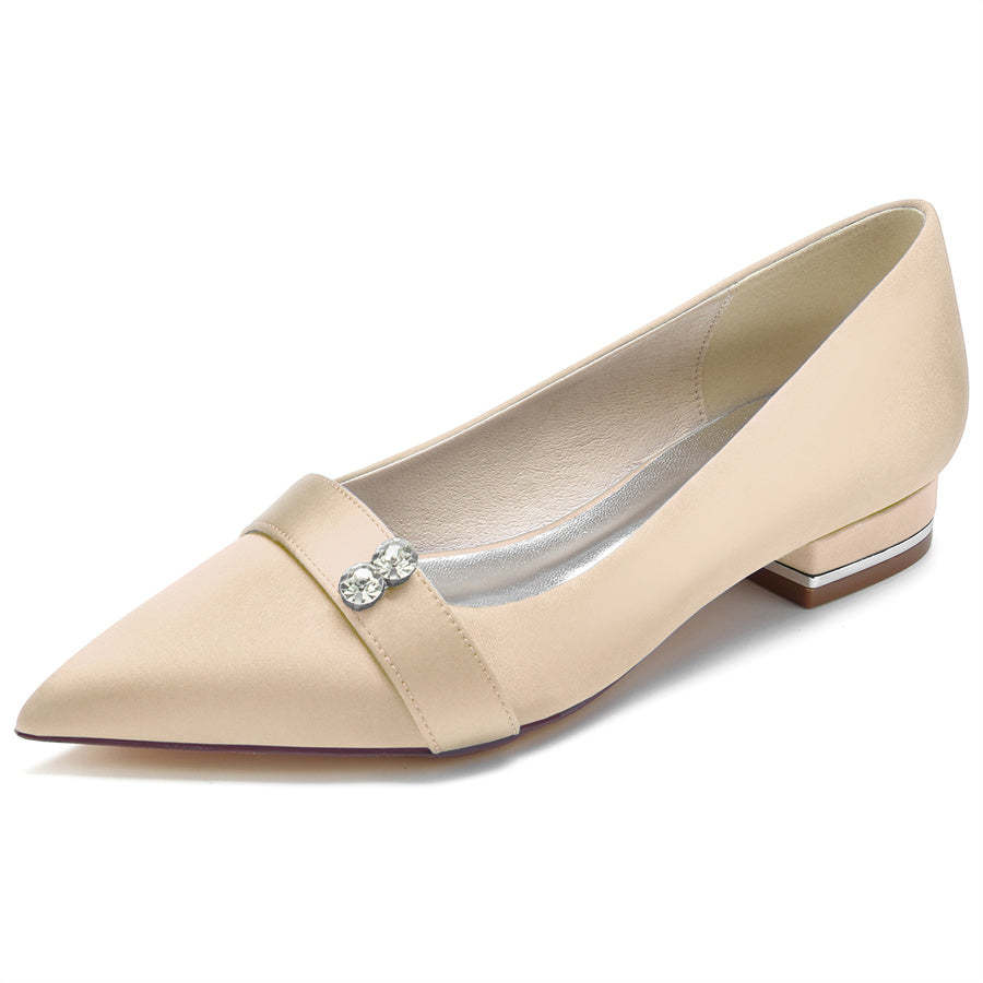 Bridal Shoes for Women: Minimalist Pointed Toe with Crystals and Low Heel