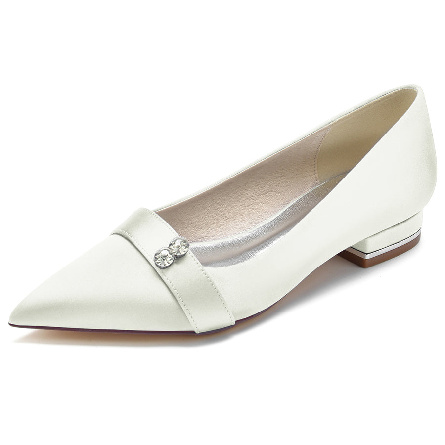 Bridal Shoes for Women: Minimalist Pointed Toe with Crystals and Low Heel