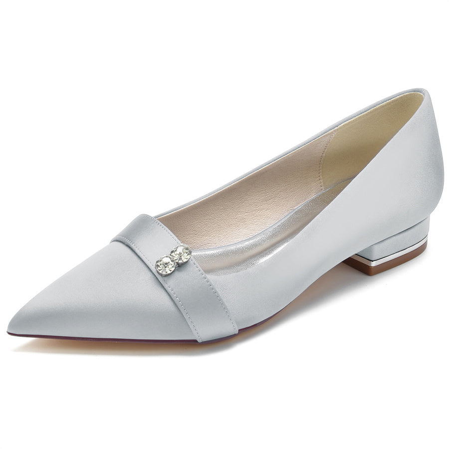 Bridal Shoes for Women: Minimalist Pointed Toe with Crystals and Low Heel