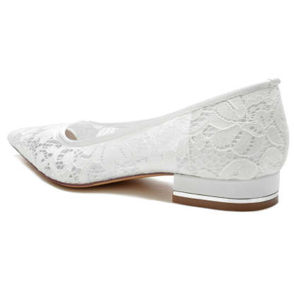 Bridal Shoes for Women with Pointed Toe and Low Heel in Minimalist Lace Design