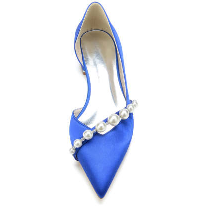 Elegant Low Heel Bridal Shoes for Women with Pearls and Pointed Toe
