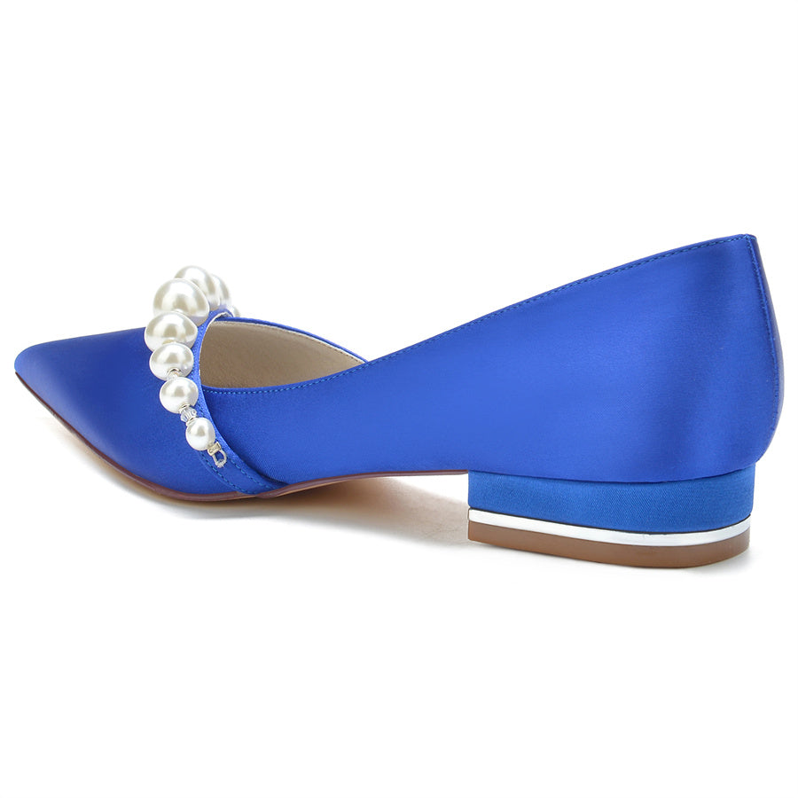 Elegant Low Heel Bridal Shoes for Women with Pearls and Pointed Toe