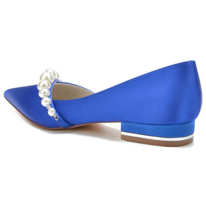 Elegant Low Heel Bridal Shoes for Women with Pearls and Pointed Toe