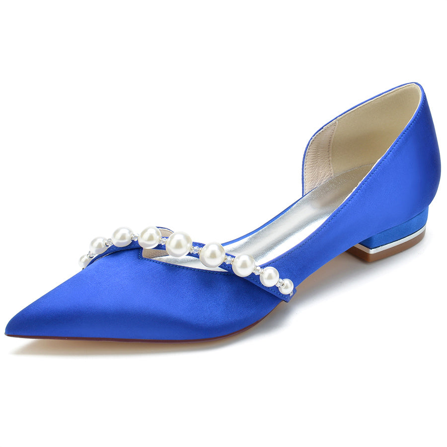 Elegant Low Heel Bridal Shoes for Women with Pearls and Pointed Toe