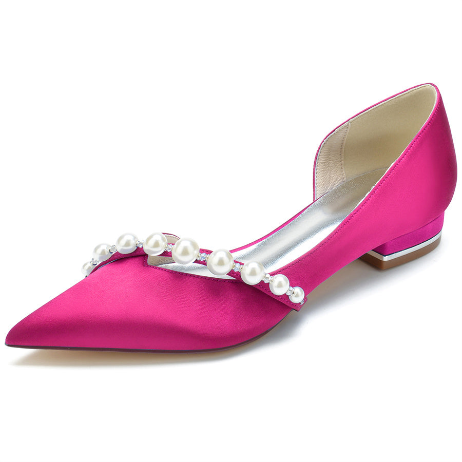Elegant Low Heel Bridal Shoes for Women with Pearls and Pointed Toe