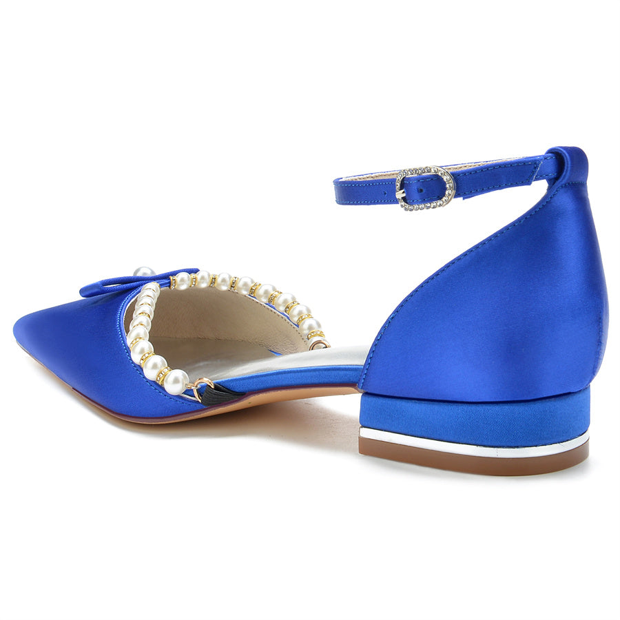 Elegant Low-Heel Bridal Shoes with Pearls for Women Pointed Toe