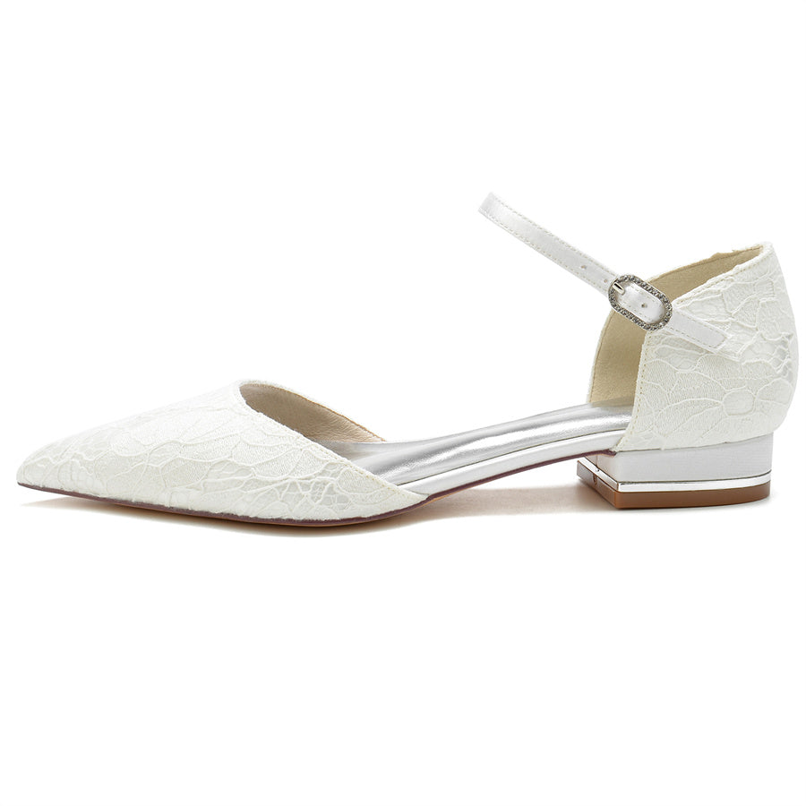 Minimalist Lace Bridal Shoes for Women with Pointed Toe and Low Heel