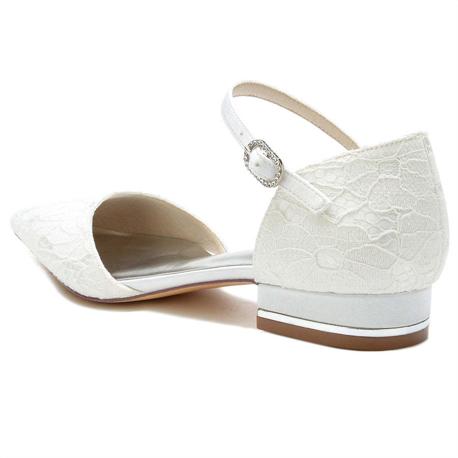 Minimalist Lace Bridal Shoes for Women with Pointed Toe and Low Heel