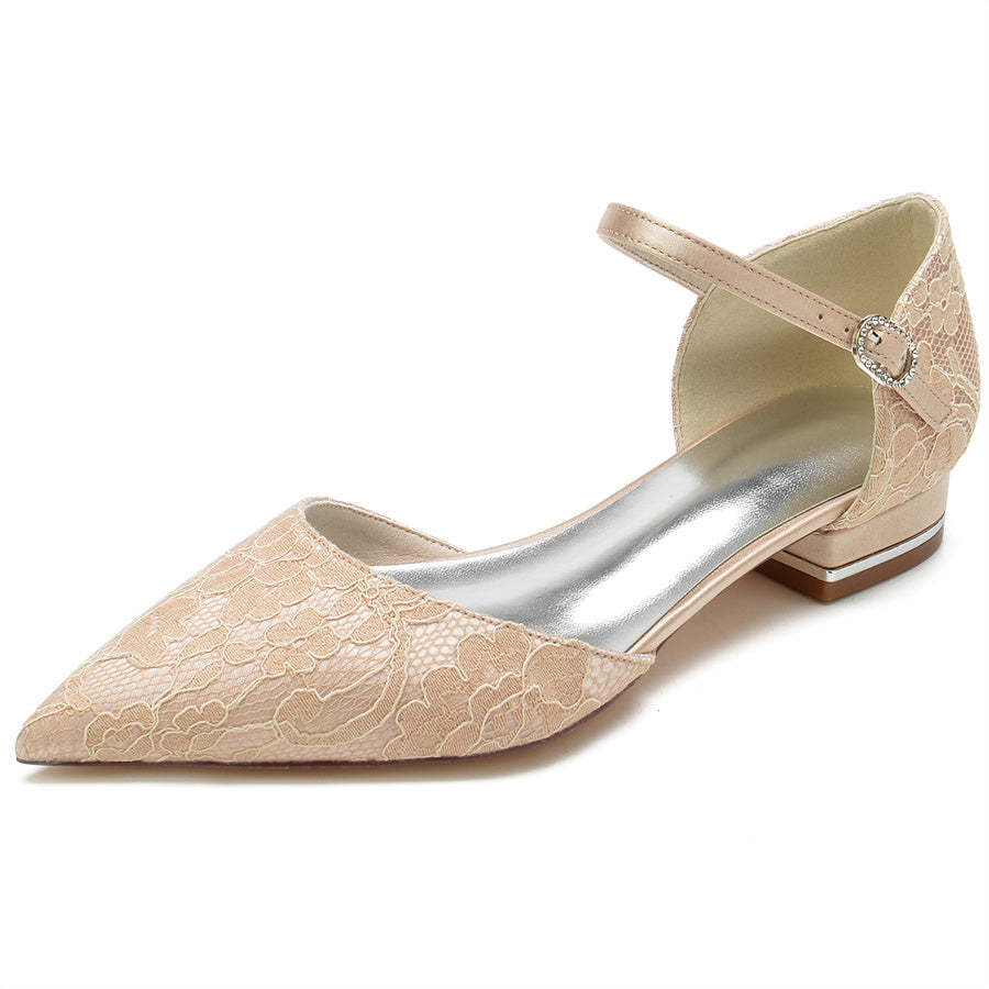 Minimalist Lace Bridal Shoes for Women with Pointed Toe and Low Heel