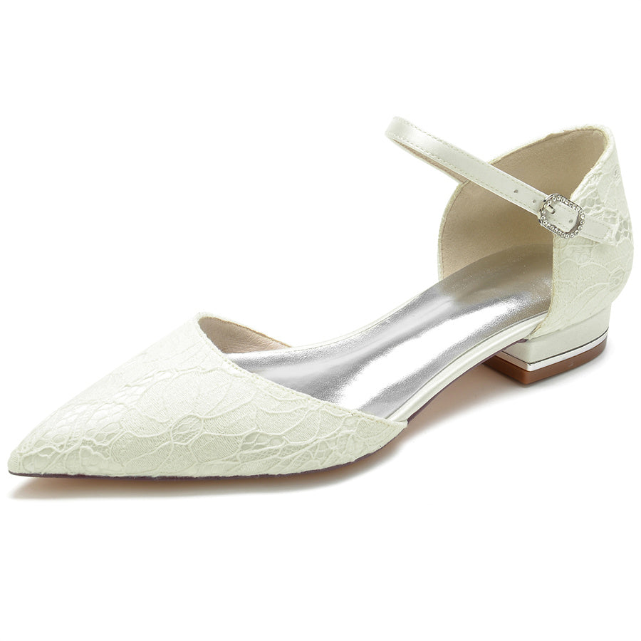 Minimalist Lace Bridal Shoes for Women with Pointed Toe and Low Heel