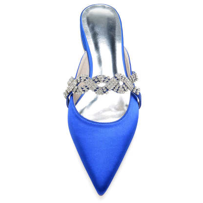 Bridal Shoes for Women with Crystals – Pointed Toe Low Heel Slippers