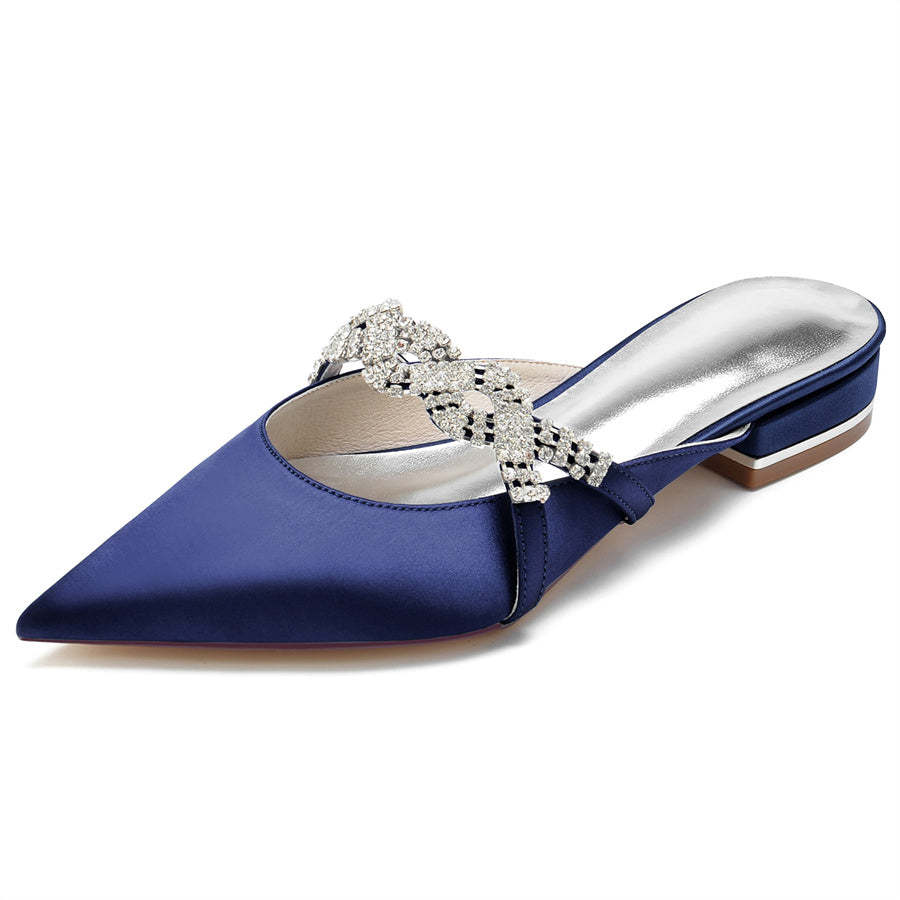 Bridal Shoes for Women with Crystals – Pointed Toe Low Heel Slippers