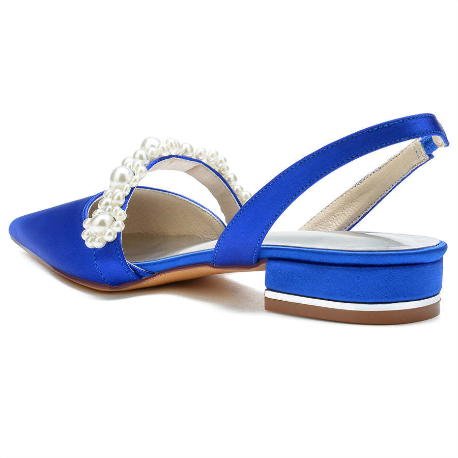Elegant Low Heel Bridal Shoes for Women with Pearls and Pointed Toe