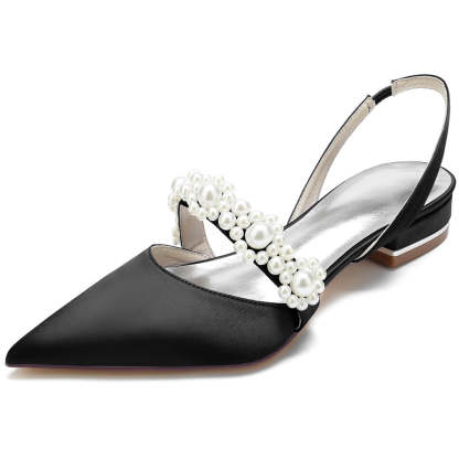 Elegant Low Heel Bridal Shoes for Women with Pearls and Pointed Toe