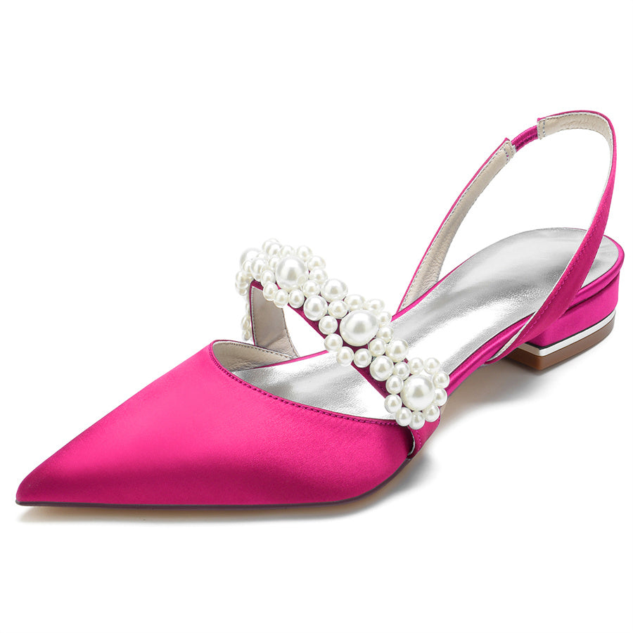Elegant Low Heel Bridal Shoes for Women with Pearls and Pointed Toe