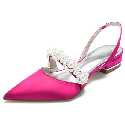 Elegant Low Heel Bridal Shoes for Women with Pearls and Pointed Toe