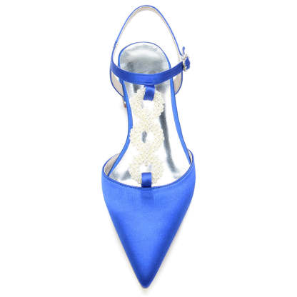 Elegant Low Heel Bridal Shoes for Women with Pearls Strap and Pointed Toe