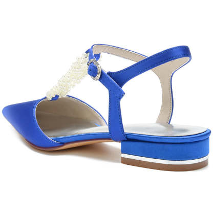 Elegant Low Heel Bridal Shoes for Women with Pearls Strap and Pointed Toe