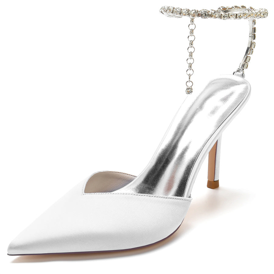 Bridal Stiletto Heel Shoes for Women with Pointed Toe and Crystals