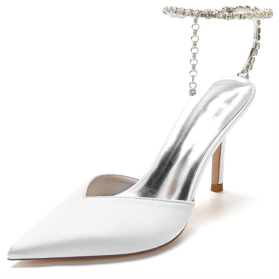 Bridal Stiletto Heel Shoes for Women with Pointed Toe and Crystals