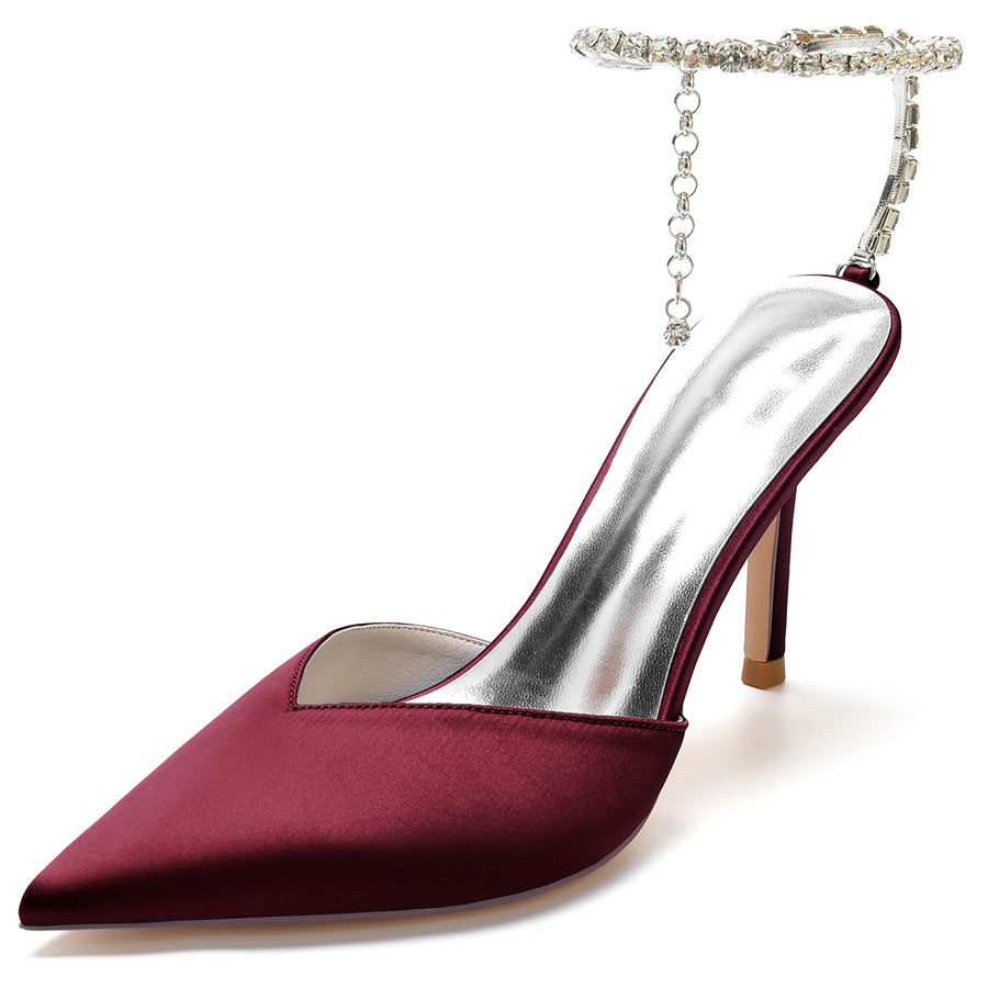 Bridal Stiletto Heel Shoes for Women with Pointed Toe and Crystals