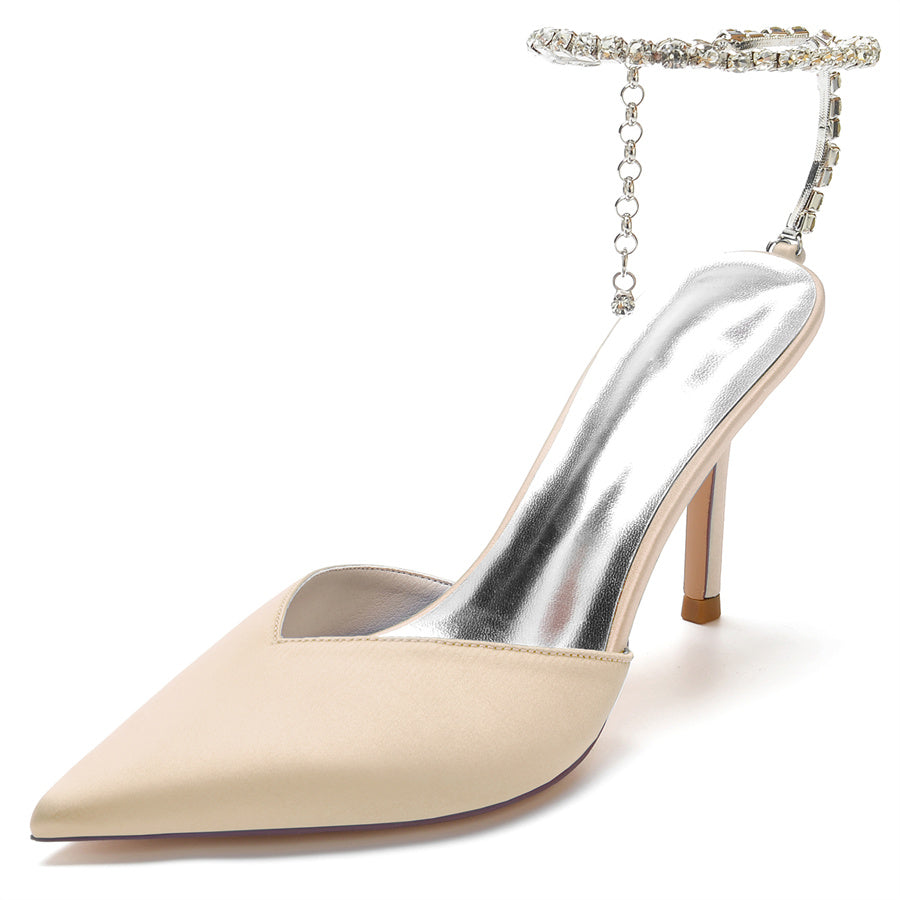 Bridal Stiletto Heel Shoes for Women with Pointed Toe and Crystals