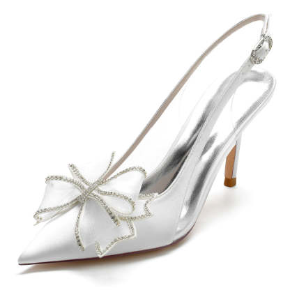 Bridal Shoes for Women with Pointed Toe Stiletto Heel Crystals & Bow