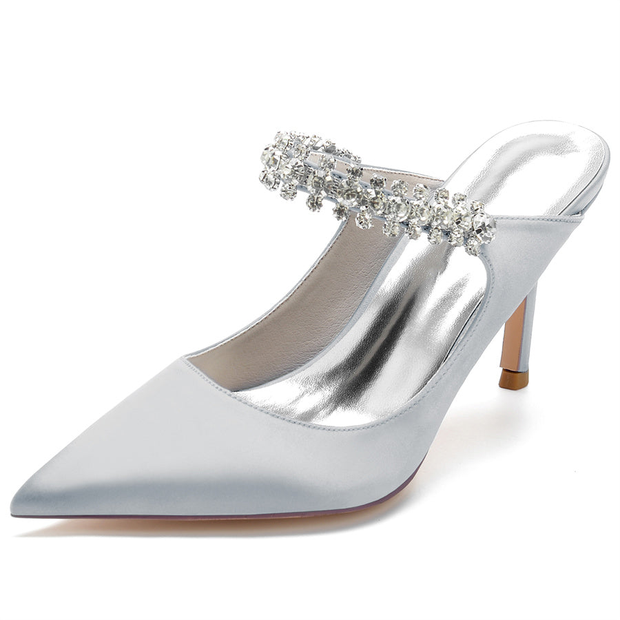 Bridal High Heel Shoes for Women with Rhinestones and Pointed Toe