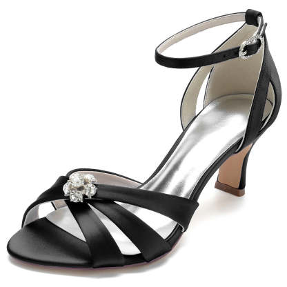 Bridal Shoes for Women with Mid Heel Opened Toe and Crystal Flower Details