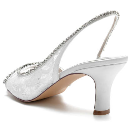 Elegant Lace Bridal Shoes for Women with Peep Toe and Mid Heel Adorned with Crystals