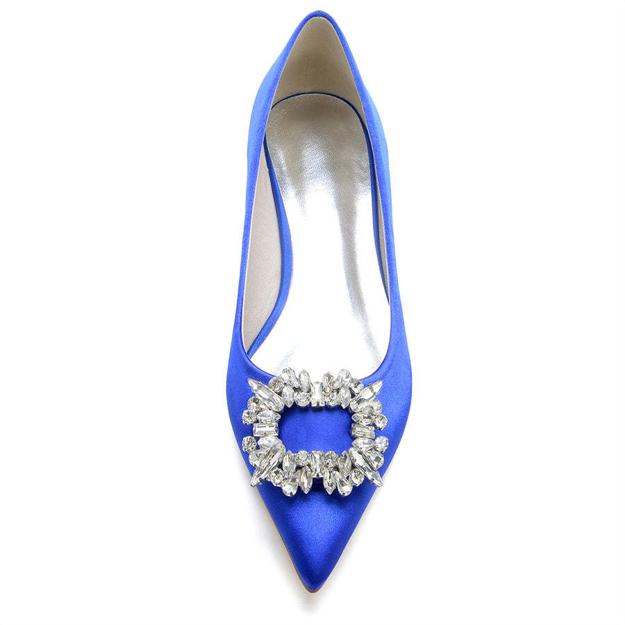 Bridal Shoes for Women with Pointed Toe Low Heel and Square Crystals