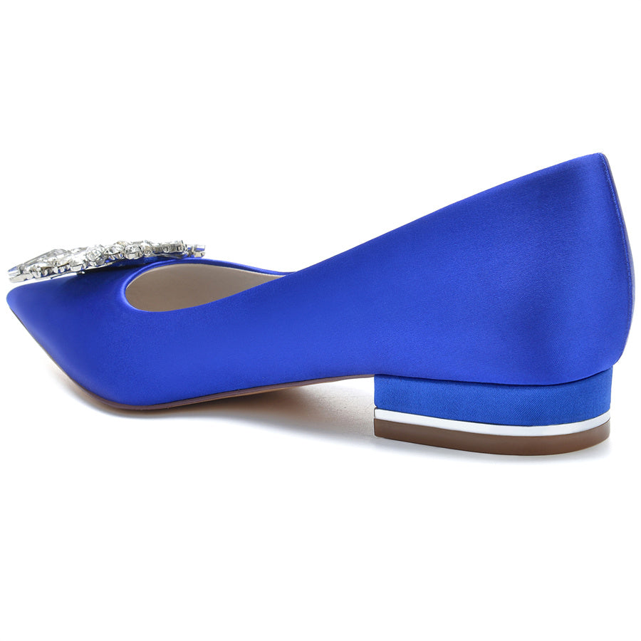 Bridal Shoes for Women with Pointed Toe Low Heel and Square Crystals