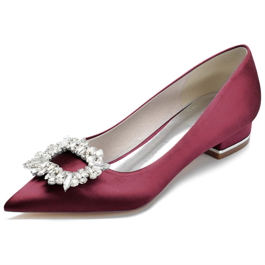 Bridal Shoes for Women with Pointed Toe Low Heel and Square Crystals