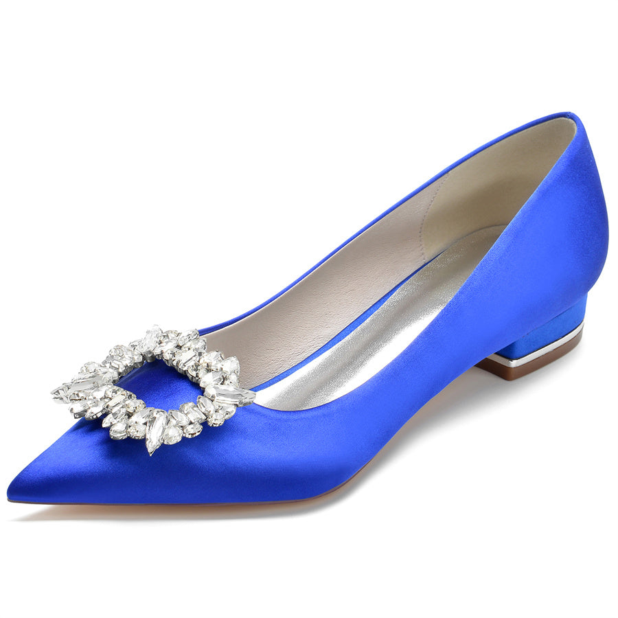 Bridal Shoes for Women with Pointed Toe Low Heel and Square Crystals