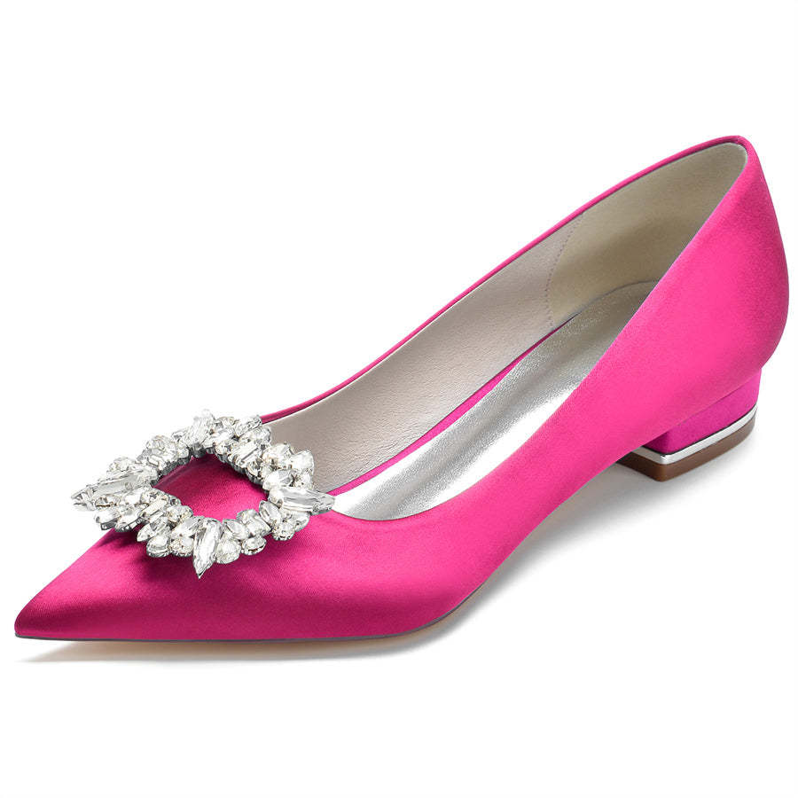 Bridal Shoes for Women with Pointed Toe Low Heel and Square Crystals