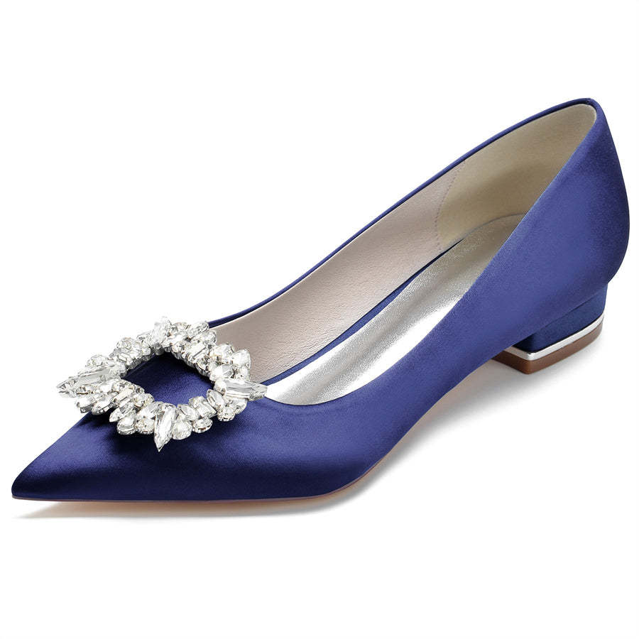 Bridal Shoes for Women with Pointed Toe Low Heel and Square Crystals