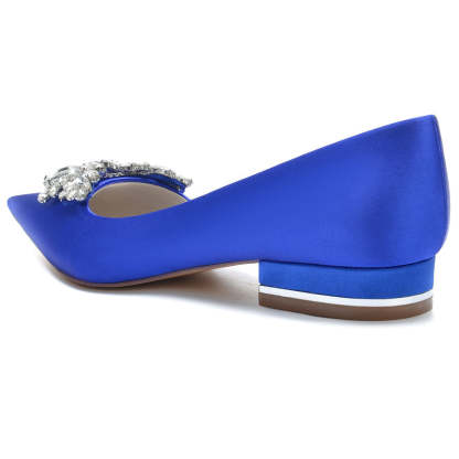Bridal Shoes for Women in Silk Satin with Rhinestones Pointed Toe and Low Heel