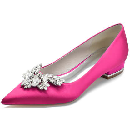 Bridal Shoes for Women in Silk Satin with Rhinestones Pointed Toe and Low Heel