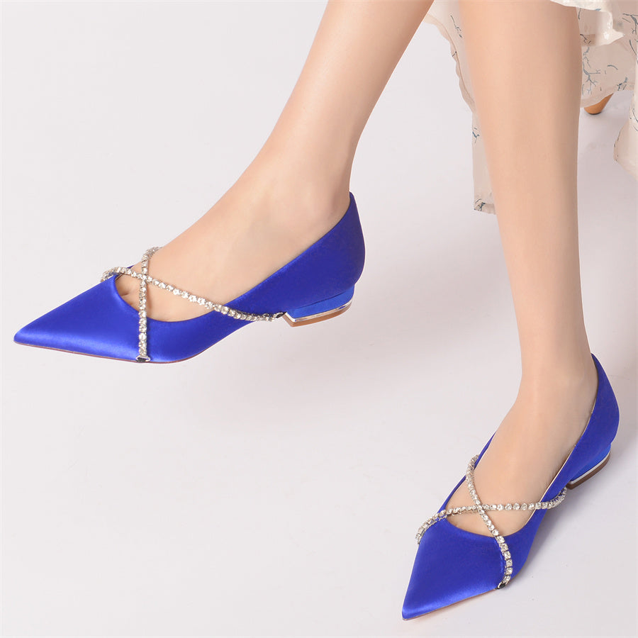 Bridal Shoes for Women with Criss Cross Crystals Pointed Toe and Low Heel