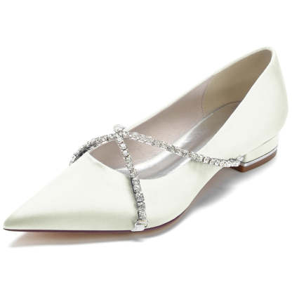 Bridal Shoes for Women with Criss Cross Crystals Pointed Toe and Low Heel