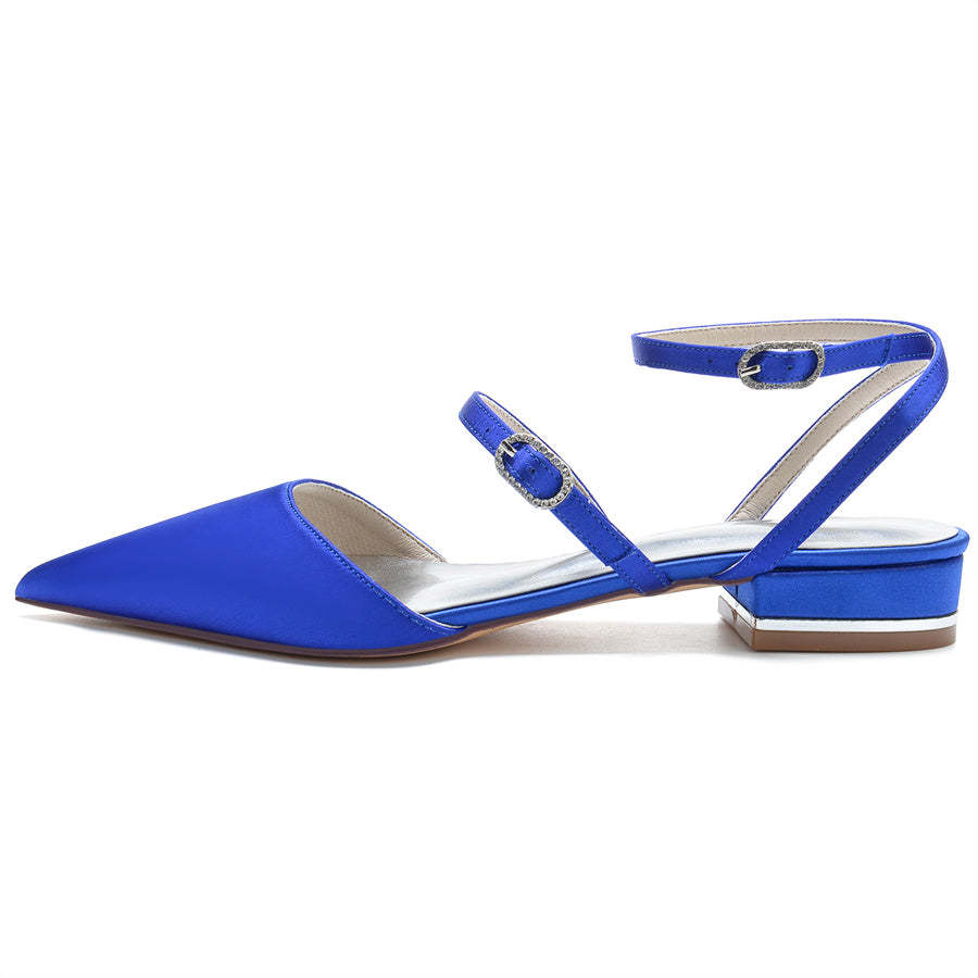 Bridal Shoes for Women with Pointed Toe Buckle Detail and Low Heel