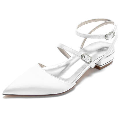 Bridal Shoes for Women with Pointed Toe Buckle Detail and Low Heel