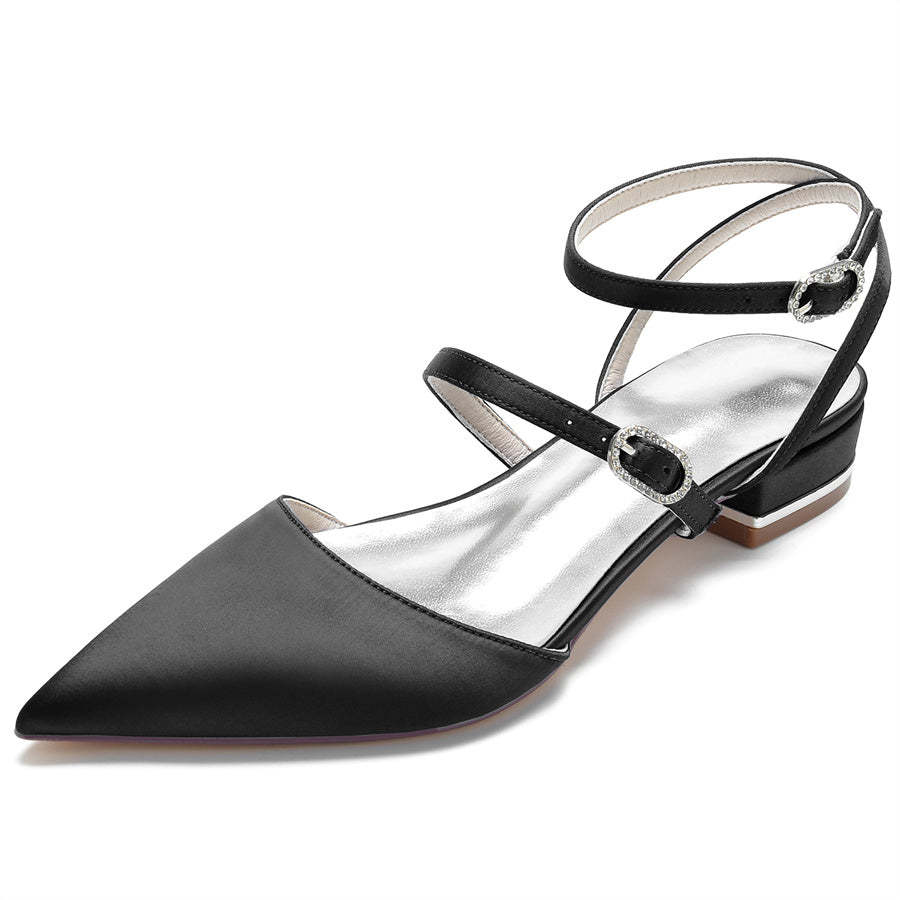 Bridal Shoes for Women with Pointed Toe Buckle Detail and Low Heel
