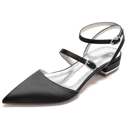 Bridal Shoes for Women with Pointed Toe Buckle Detail and Low Heel