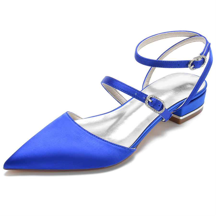 Bridal Shoes for Women with Pointed Toe Buckle Detail and Low Heel